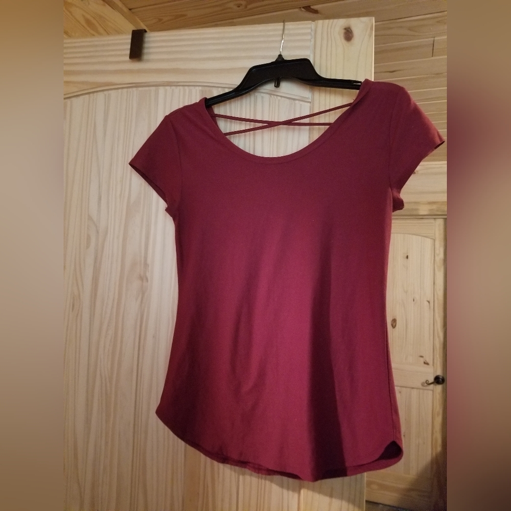 No Boundaries Maroon Blouse with CrissCross Back